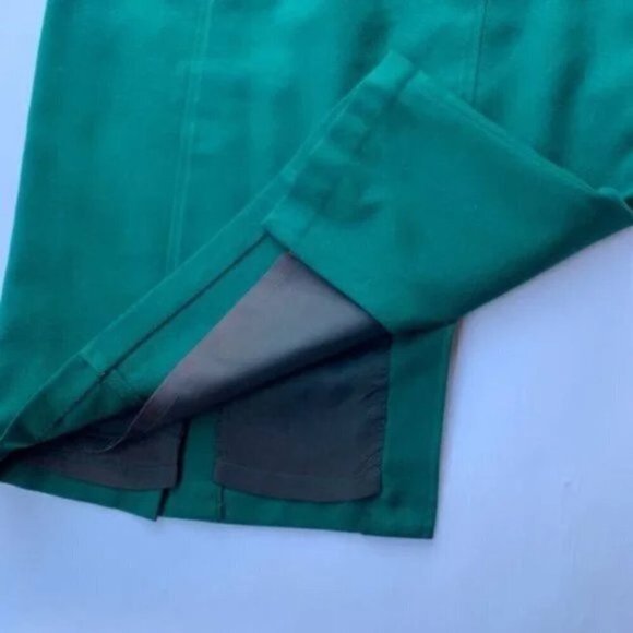 PURE Wool 50's Teal Green High waisted Midi Pin-up Pencil Skirt w Pockets Size 4 - Picture 5 of 13